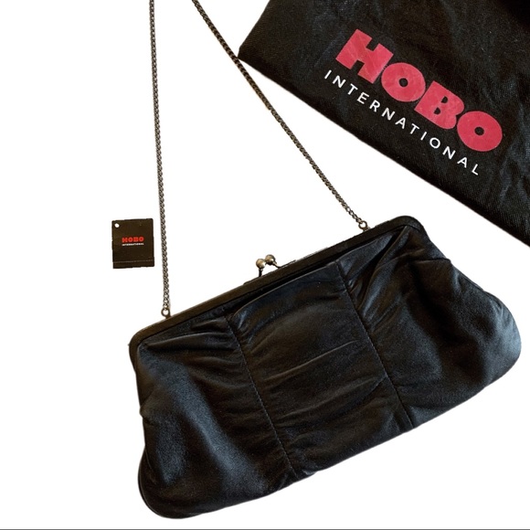 HOBO Handbags - HOBO Black Genuine Leather Convertible Gala Purse: Clutch to Chain Shoulder Bag